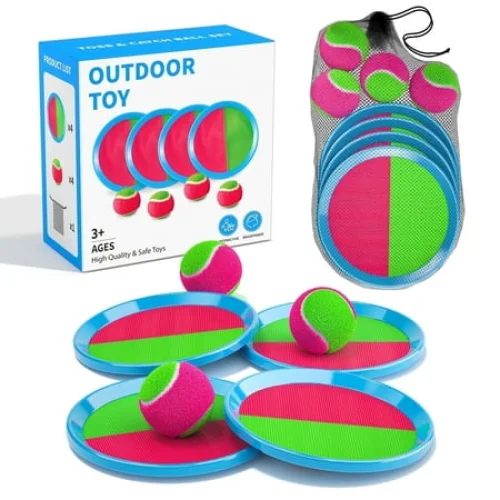 Lucky Doug Toss and Catch Ball Toys, Sticky Velcro Ball Toys - Outdoor Play Games, Beach Toys, Camping Games, Beach Game Set Sports Game Set for Ages 3+