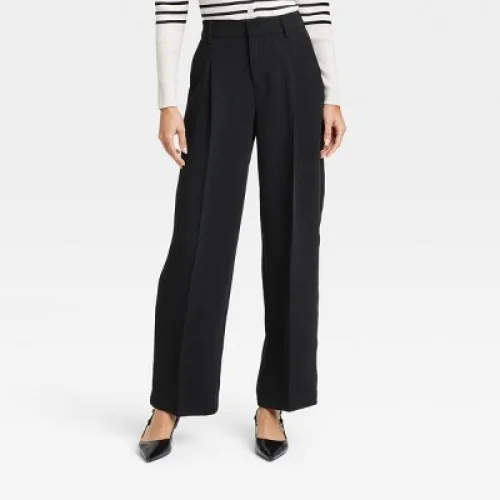 Women's Signature Crepe Essential Trouser - A New Day&trade; Black 6: High Rise, Straight Leg, Back Elastic