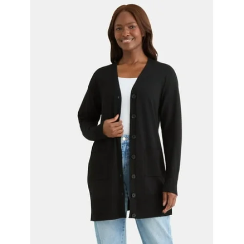Time and Tru Women&rsquo;s Longline Button Front Cardigan Sweater, Lightweight, Sizes XS-XXXL