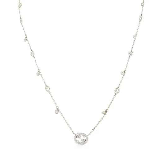 Gucci Interlocking G 18Ct White Gold 0.27Ct Diamond Necklace - Ybb729402003