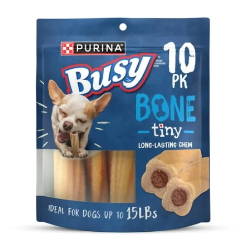Purina Busy Bone Extra Small Dog Treats with Real Pork, Long-Lasting Chews, 6.5 oz Pouch (10 Count)