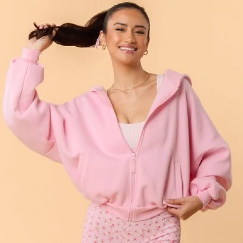 Blogilates Women's Marshmallow Full Zip Hooded Sweatshirt - Pink M