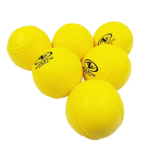 6 Pack Athletic Works 9 in. Practice Foam Baseballs with Carrying Bag, Yellow, 1.5 oz