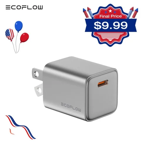 EcoFlow RAPID 20W GaN USB Type C Charger Block Plug Power Adapter with 1M Cable