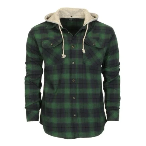 Men's Gioberti Removable Hoodie Plaid Checkered Flannel Shirt, Green/Navy, XX-Large