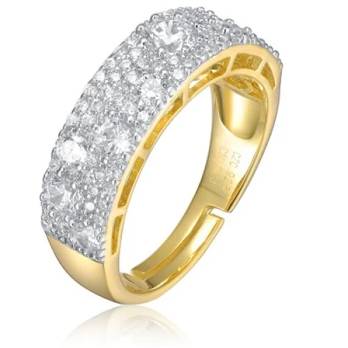 Guili Sterling Silver Ring with 14k Gold Plating, Cubic Zirconia Pave Setting, Featuring a Sleek and Elegant Band Design for Timeless Sophistication
