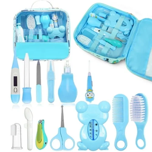 Baby Grooming Kit,BUSATIA 13 in 1 Infant Safety Care Set with Hair Brush Comb Nail Clipper Nasal Aspirator,Baby Essentials Kit for Newborn Girls Boys-Blue Baby Grooming kit