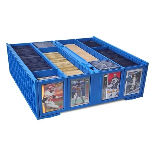 (4) CASE BCW Collectble Card Storage Bin Holds 3200 Cards Hinged Closure - BLUE