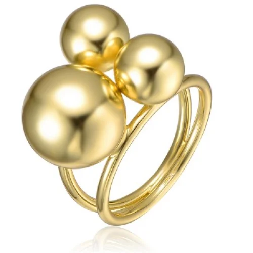 Guili Sterling Silver 14K Gold Plated Triple Sphere Ring with Interlocking Bands - Elegant, Modern Design for a Bold and Sophisticated Look