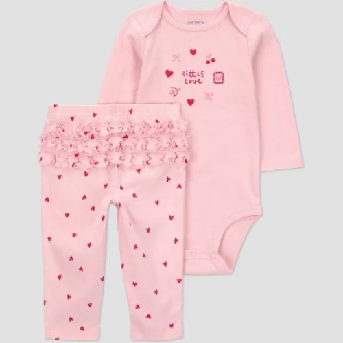 Carter's Just one you&reg; Baby Girls' 2pc Valentines Day Little Love Bodysuit and Pull-On Pants Set - Pink 12M