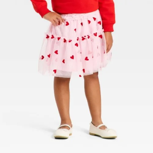 Toddler Girls' Valentine's Heart Tulle Skirt - Cat & Jack&trade; Pink 5T