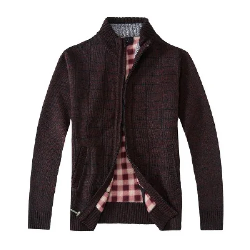 Gioberti Men's Knitted Cardigan Sweater w/ Flannel Lining, M Burgundy, X Large