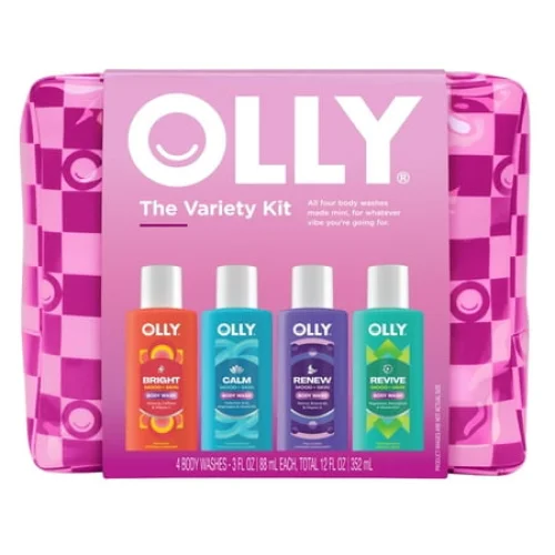 OLLY Limited Edition Variety Pack Body Care Gift Set Mini Body Wash, 4 Count