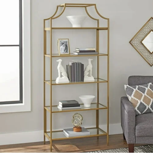 Better Homes & Gardens 71" Nola 5 Shelf Etagere Bookcase, Gold Finish