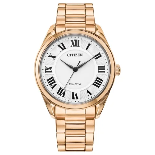 Citizen Eco-Drive Womens Roman Numerals Rose Gold Braclet Watch 35MM EM0973-55A