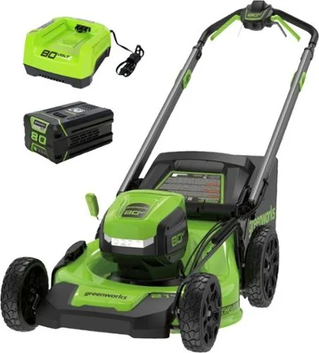 Greenworks - Refurbished 80V 21" Dual Port Self-Propelled Lawn Mower (1 x 4.0 Ah Battery, 1 x Charger) - Green