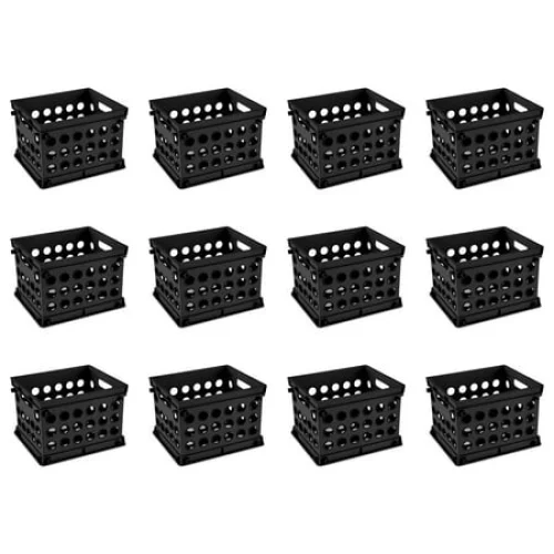 Sterilite Mini Crate, Multi-Purpose Plastic Storage Bin, Black, 12 Count