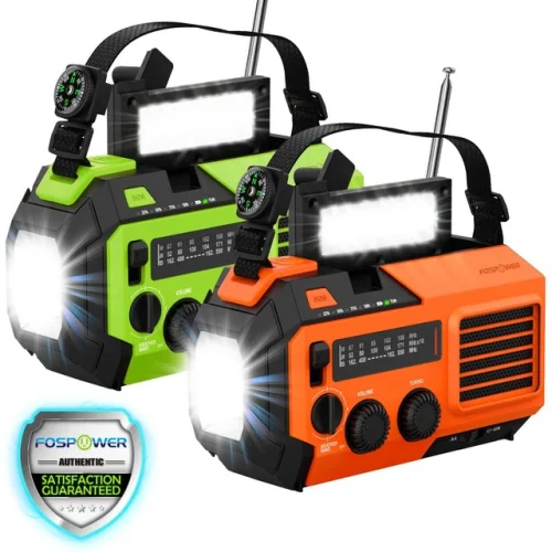 Hand Crank Emergency Solar IPX3 Weather Radio 5200mAh Power Bank Charger Light