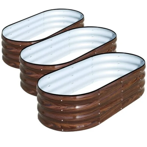 SnugNiture Galvanized Raised Garden Bed Outdoor, 3Pcs 4x2x1ft Metal Planter Box, Brown