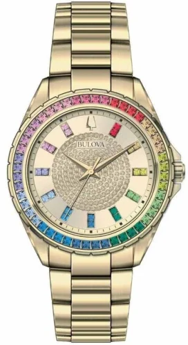 Bulova Mens Phantom Crystal Quartz Gemmed Gold Stainless Steel Watch 40MM 97A179