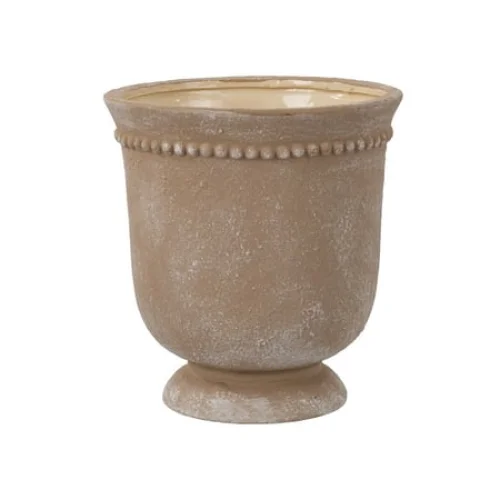 My Texas House Brown Ceramic Urn Planter Pot with Elegant Dot Pattern, 8 inch