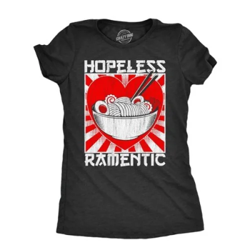 Womens Hopeless Ramentic T Shirt Funny Ramen Noodle Takeout Lovers Tee for Ladies - Crazy Dog Women's T Shirt For Foodies Black XL