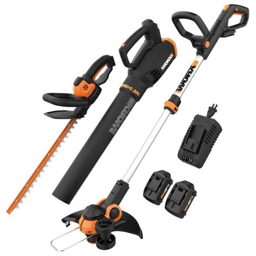 WORX - 20V Cordless Grass Trimmer, Hedge Trimmer, and Leaf Blower Combo Kit (2 x 2.0 Ah Batteries & 1 x Charger) - Black