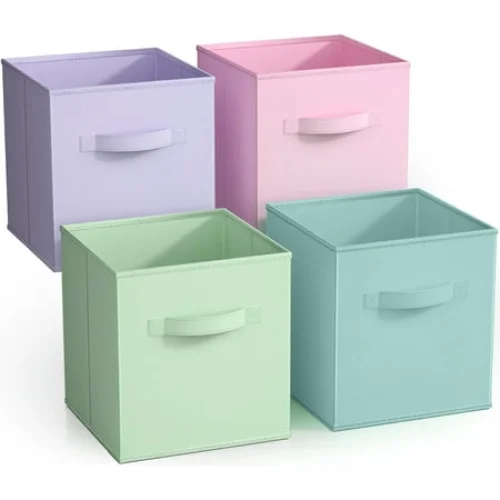 Sorbus Collapsible Cube Fabric Storage Bins (10" x 10"), 4 Pack, in Child & Nursery Pastel Colors