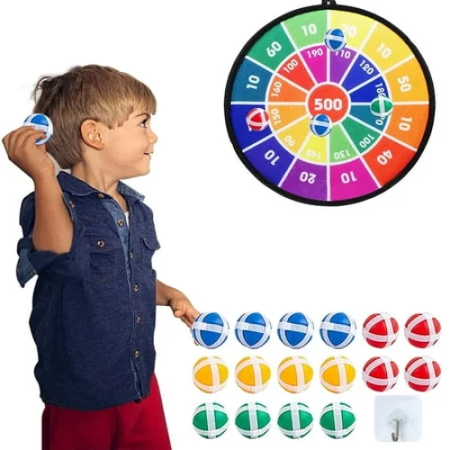 GLUAAE Dart Board Games for Kids,Ideal Indoor and Party Games 28.3Inches Safe Dart Board with 16 Sticky Balls, Best Sport Toys Gifts for 3 4 5 6 7 8 9+ Years Old Boys and Girls
