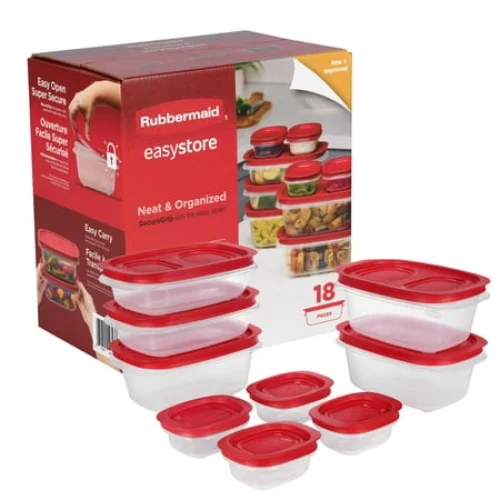 Rubbermaid EasyStore Medium Rectangle Containers, 18-Piece Set, Food Storage Containers, Food Storage Containers with Lids, Made for Family Meals and Easy Serving