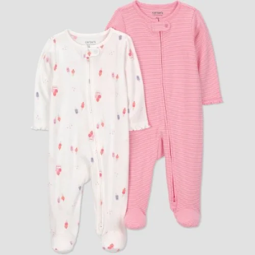 Carter's Just One You&reg; Baby Girls' 2pk Ice Cream Sleep N' Play - Cream/Pink 3M