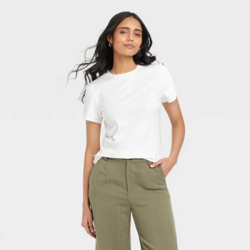 Women's Short Sleeve T-Shirt - A New Day&trade; White M: Casual Fit, Crew Neck, Lightweight Cotton-Spandex Blend, Machine Washable