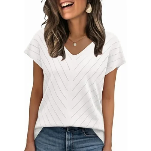 Ronuti Women's V-Neck Knit Sweater - 100% Viscose Fiber - Casual Summer Tops for Travel