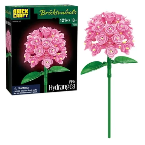 Brickcraft Pink Hydrangea Building Kit (121-Piece Set), Bricktanicals a Fux Flowers, Elegant Floral Display, Perfect for Gifting or Home D&eacute;cor