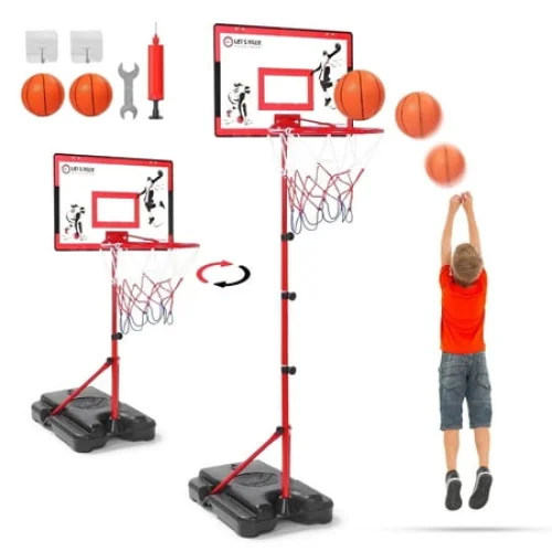 Cshidworld Kids Basketball Hoop for Age 3-5 6-8, Toddler Basketball Hoops Adjustable Height 3ft-5.64ft, Indoor Outdoor Mini Basketball Hoop Goal & Backboard Ball Games Toys for Girl Boy