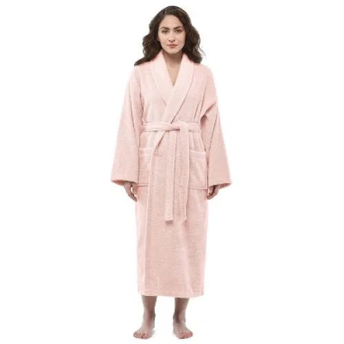Arus Women's Turkish Terry Cotton Robe, Shawl Collar Bathrobe , Rose , X Small