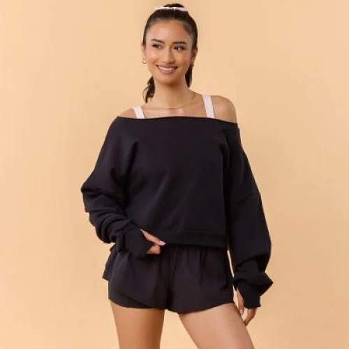 Blogilates Women's Dance Studio Off the Shoulder Sweatshirt - Black XS