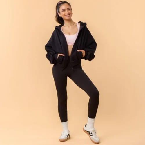 Blogilates Women's Marshmallow Full Zip Hooded Sweatshirt - Jet Black M