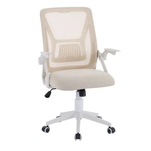 VECELO Mid-Back Swivel Ergonomic Office Chair with Adjustable Arms Mesh Lumbar Support, Beige