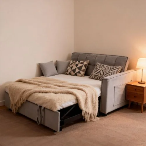 Wooakway 3-in-1 Convertible Velvet Sofa Bed Pull Out Queen Size with Adjustable Backrest Sofa Couch Bed in Gray/Black/Blue