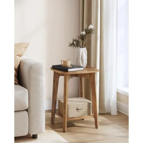 Side Table, Small Square End Table with Lower Shelf, Nightstand for Small Spaces, Honey Brown