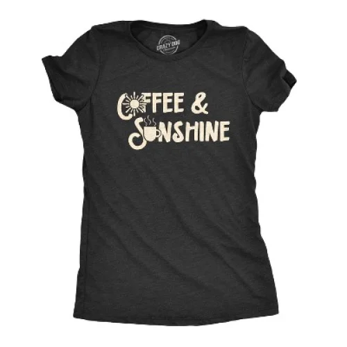 Womens Coffee and Sunshine T Shirt Cute Tee for Ladies - Crazy Dog Women's T Shirt For Coffee Lovers Black 3XL
