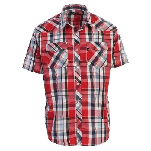 Gioberti Men's Western Cowboy Short Sleeve Shirt with Snap Buttons, Red-Navy, Small