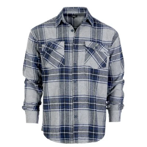 Gioberti Men's 100% Cotton Brushed Flannel Shirt, Gray / Navy / White Highlight, 4X-Large