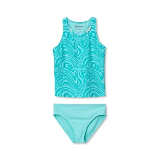 Lands' End Kids Chlorine Resistant Tankini Swim Set - Medium - Aruba Blue Floral