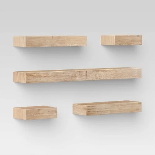Set of 5 Natural MDF Floating Wall Shelves with Mounting Hardware - Threshold&trade;