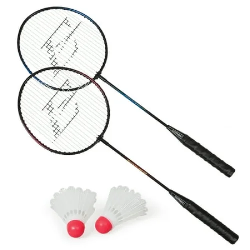 2 Player Badminton Racket Set with Steel Shafts and Shuttlecocks for Backyard Play
