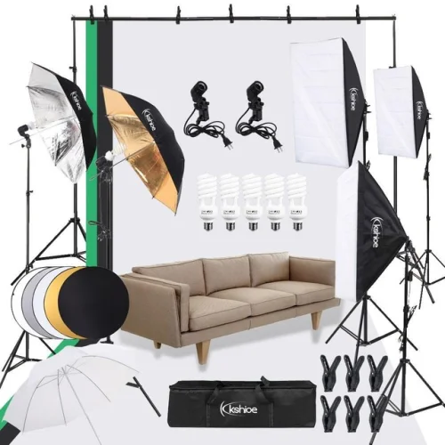 New Studio Photography Lighting Kit 3 Umbrella 3 Softbox 3 Backdrop LightStand