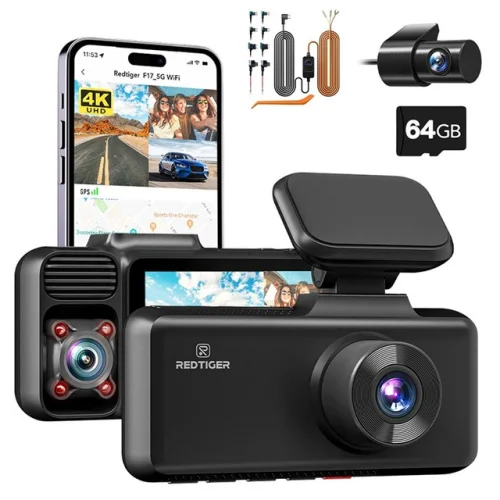 REDTIGER F17 4K Dash Cam 3 Channel 5G WiFi Front and Rear Inside&Hardwire kit