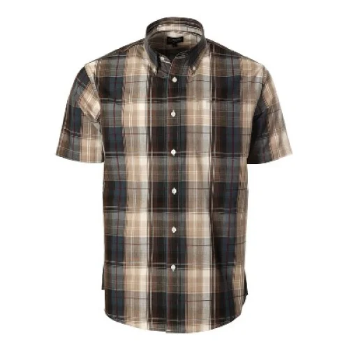 Gioberti Men's Plaid Short Sleeve Shirt, Khaki / Navy, Medium